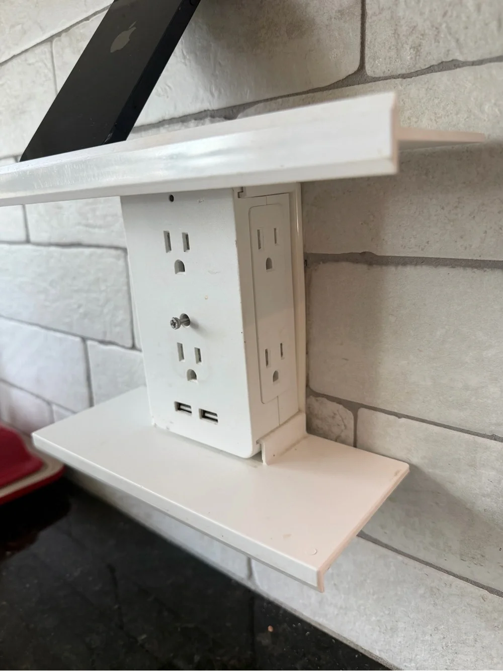 Sharper Image White Floating Shelf with Dual USB and Outlet
